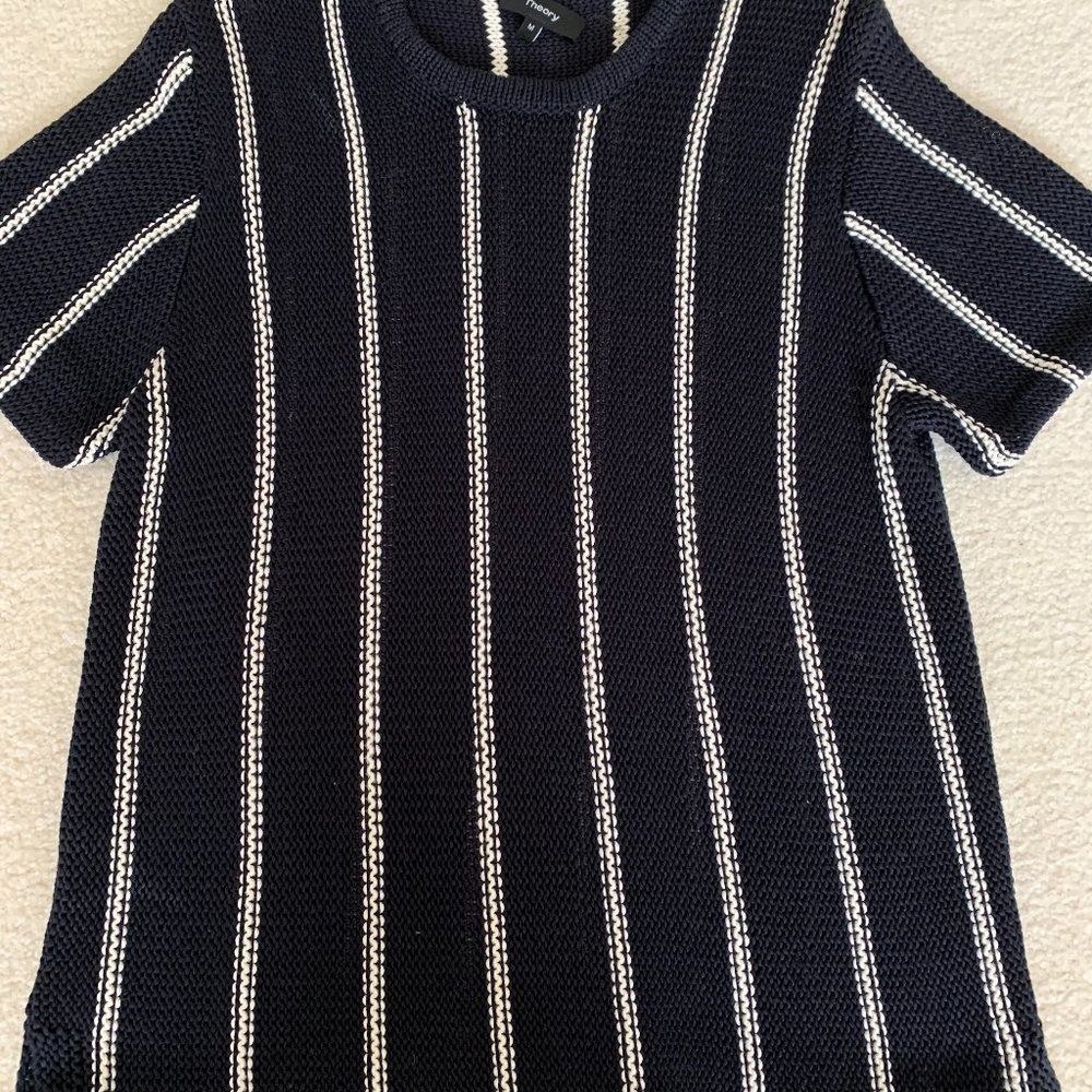Theory short sleeve sweater with white vertical stripes, size M